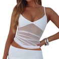 thumbnail image 3 of Women'S Sheer Mesh Camisole Tops Ruched V Neck Spaghetti Strap Crop Tank Top White S, 3 of 9