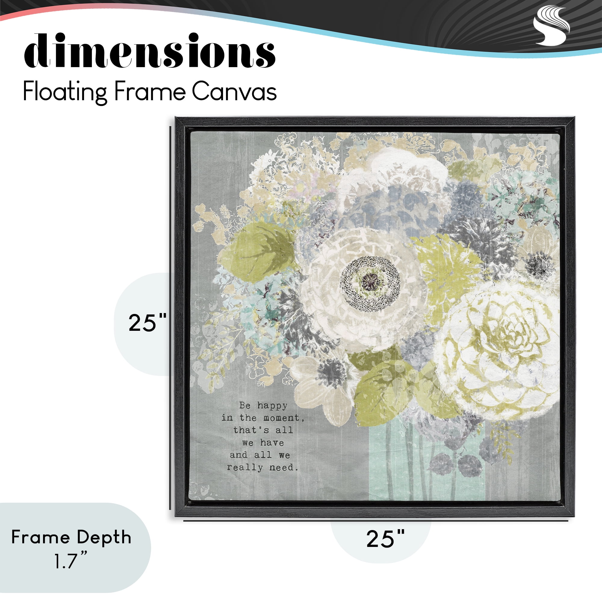 Stupell Industries Happy In The Moment Black Framed Floater Canvas Wall Art, design by Suzanne Nicoll