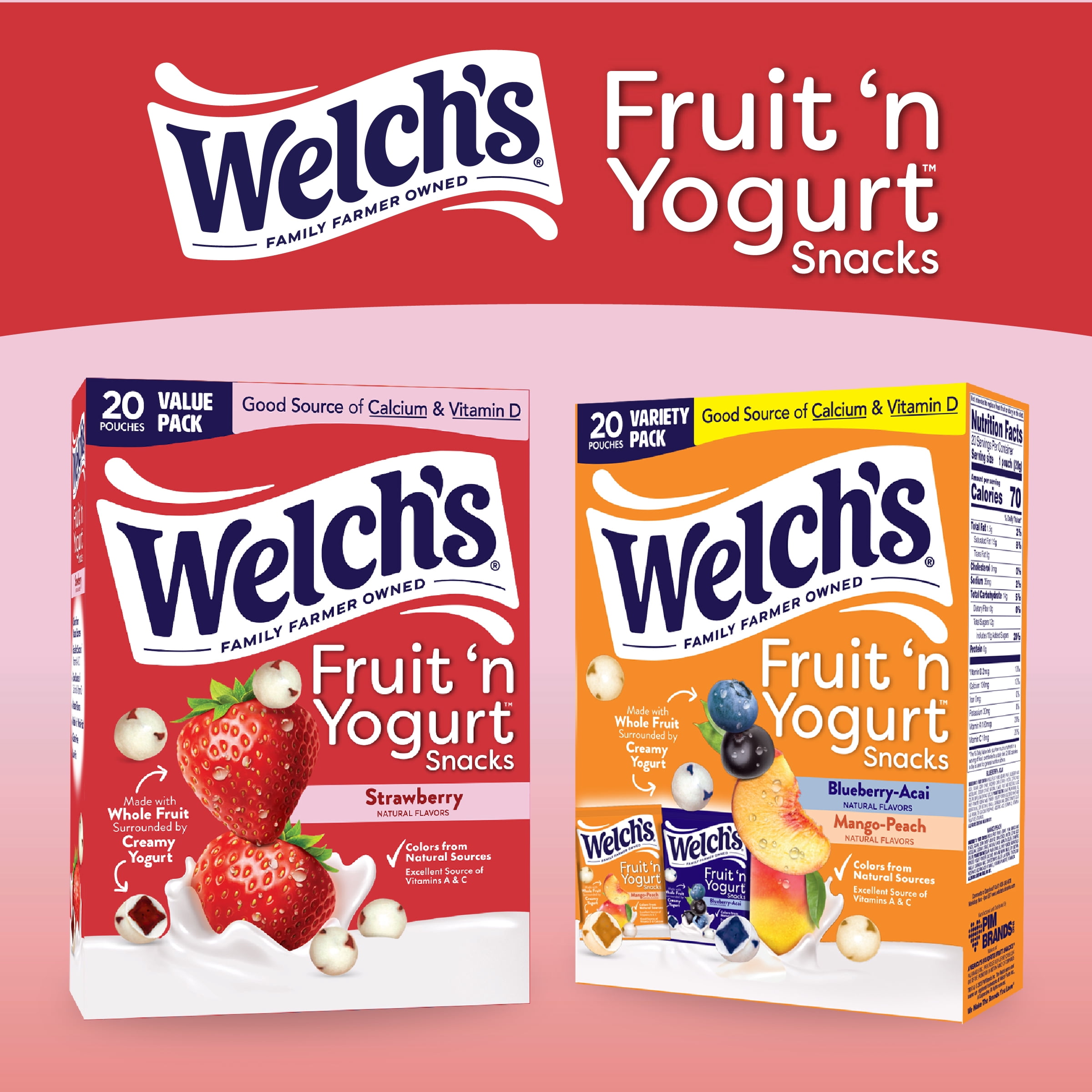 (3 pack) Welch's Fruit 'N Yogurt Snacks, Strawberry, Soft Kids Snacks, 0.7 oz, 20 Count