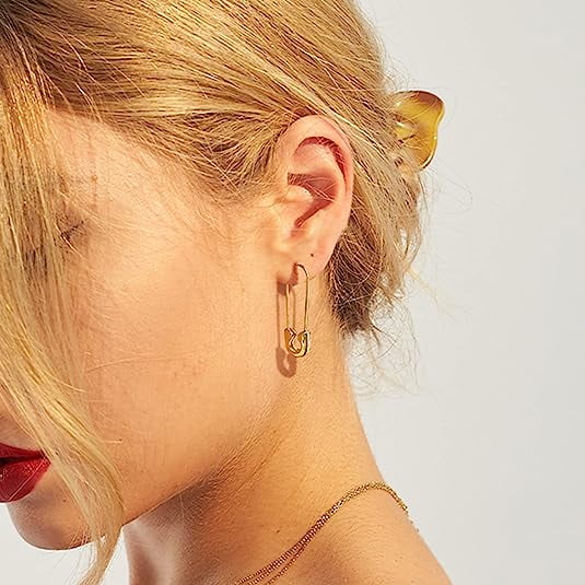 Ffiy Safety Pin Earrings For Women Cubic Zirconia Paper Clip Huggie Earrings 14k Gold Plated Safety Pin Jewelry For Teen Girls