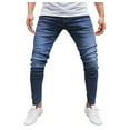 thumbnail image 2 of Men's Jeans Slim Fit Stretch Small Feet Denim Jeans Solid Color Trendy Casual Mens Pants, 2 of 6