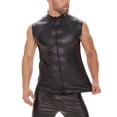 thumbnail image 2 of Men Soft Leather Tank Top, Shiny Matte Leather, Elastic, Full Zipper Leather Vest, 2 of 6