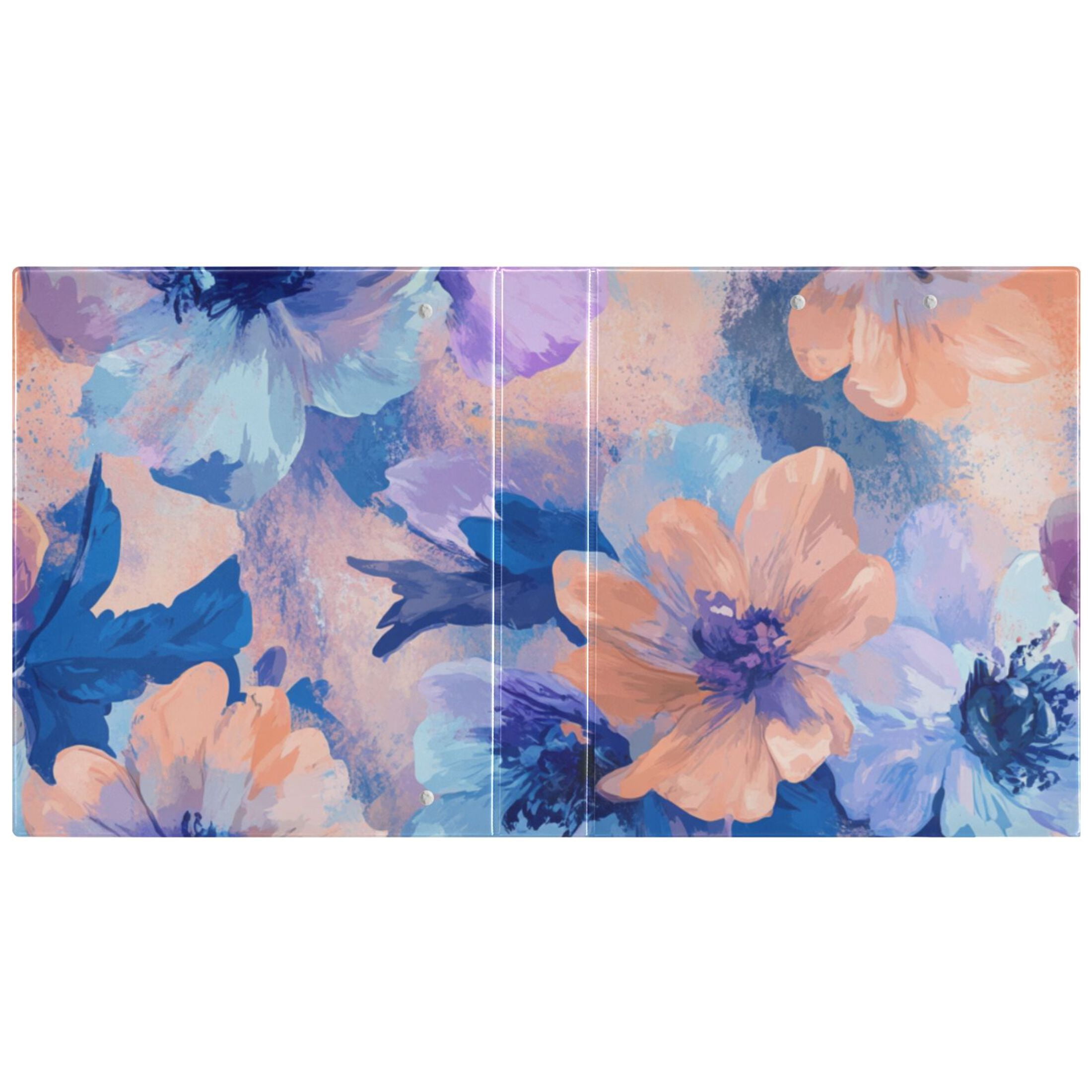 Blue Orange Flowers 3 Ring Binders 1.5 inch Hardcover File Folders with Interior Pockets A4 Size Organizer for School Office Hospital