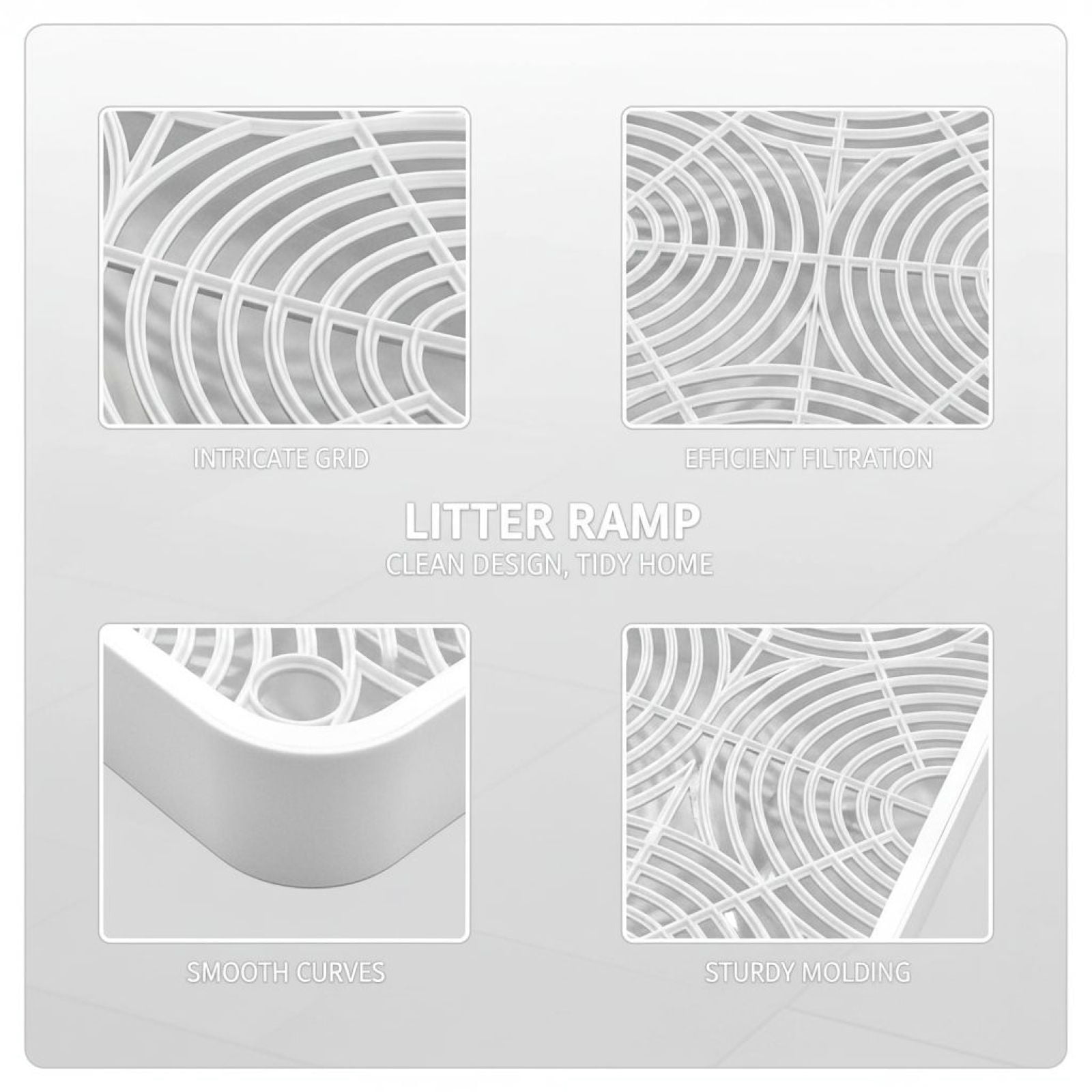 Cat Litter Mat with Filter - Washable Litter Box Ramp Traps Mess, Anti-Slip Base Prevents Tracking & Scattering, Easy Clean White Design