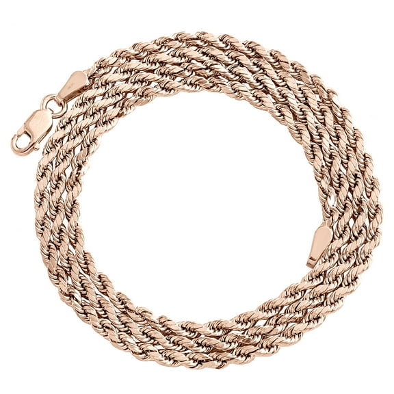10K Rose Gold Unisex Hollow Diamond Cut Rope Link Chain 2.5mm Wide Necklace 20"