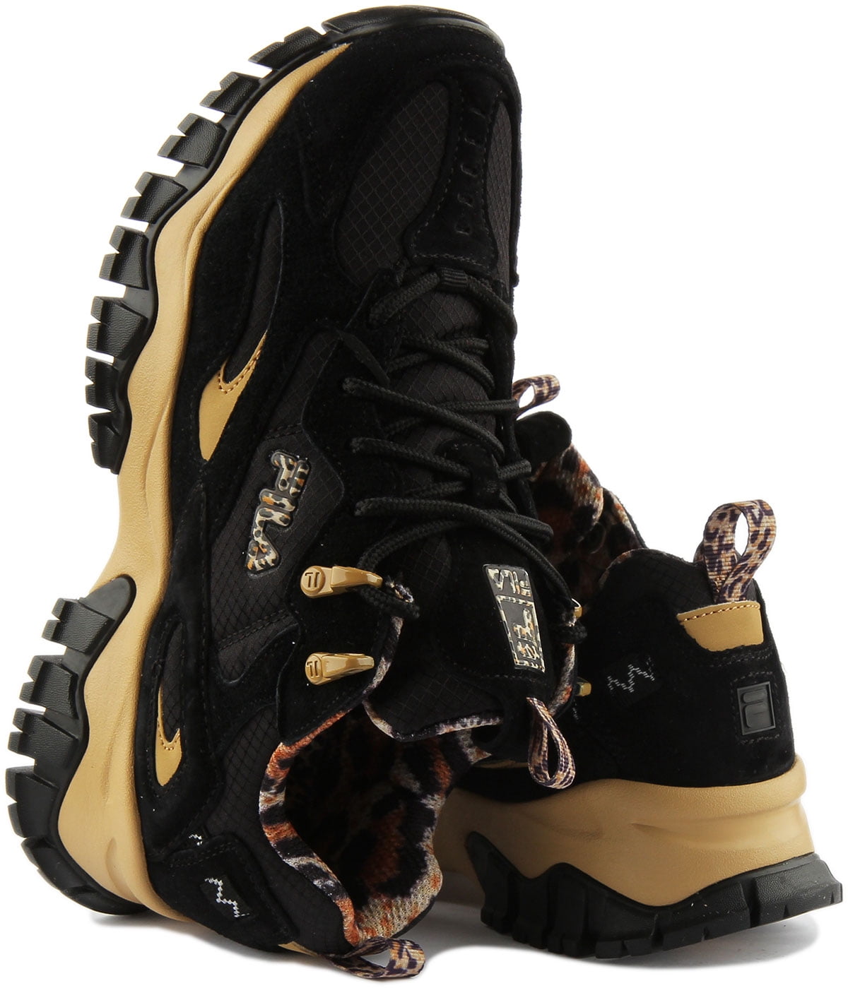 black and gold fila trainers