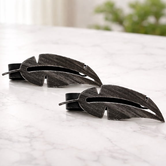 Evideco French Home Goods Plume Feather Black/Silver Curtain Tiebacks 2 Count