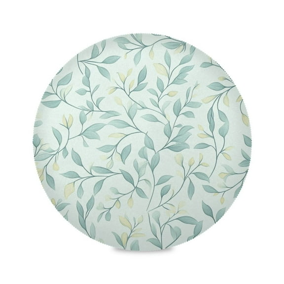 Round Placemat Set 15.4 Inch Diameter Table Mats Heat-Resistant Decorative for Dining Tables Green Leaf Pattern