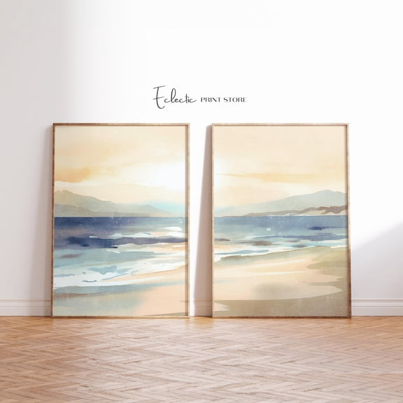 Luvia Seascape Set Of 2 Moody Coastal Art Sunset Art Beach House Decor Seaside Softness Art Print, Modern Wall Decor Set 2 Prints 8x12 UNFRAMED