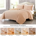thumbnail image 4 of Chezmoi Collection Embossed Velvet Quilt Set Queen Size, Apricot Orange - Plush Lightweight Soft Octagon Stitched Velvet Bedding Set with 2 Pillow Shams for All Seasons Washed Microfiber Reverse, 4 of 8
