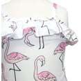 thumbnail image 3 of Baby Toddler Girls Lovely Patterned Ruffled-Tier One-Piece Swimsuit (Flamingo/White, 5-6 Years), 3 of 4