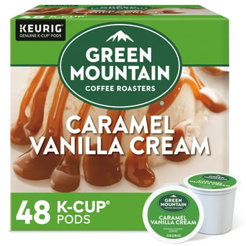 Green ain Coffee Caramel Vanilla Cream Keurig Single-Serve K-Cup pods, Light Roast Coffee, 48 Count