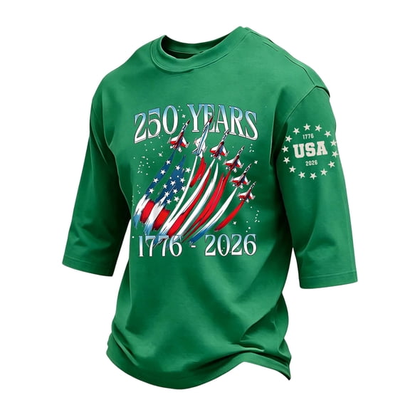 GrmtClth We The People Shirt for Men Patriotic Fourth Of July Tops Classic 3/4 Sleeve Tee Quick Dry Comfortable Round Neck Clothes Green XL
