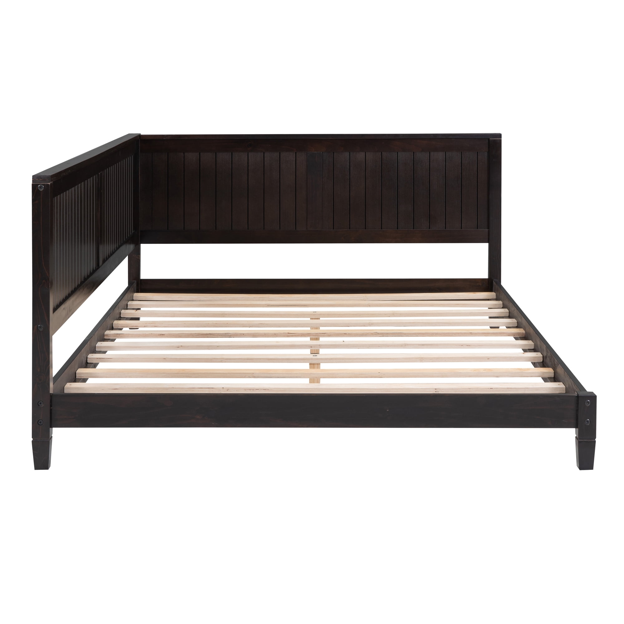 Leumius Full Size Wood Daybed,Wooden Sofa Bed with Headboard and Sideboard,Minimalist Floor Sofa Bed Frame for Bedroom Living Room,Espresso