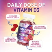 Vitamin D3 Gummies 125 mcg (5000 IU) Per Serving - 3X Strength Immune Support & Bone Support, Vitamin D Gummy Dietary Supplement, Natures Berry D Vitamin Supplement, Raspberry Flavored - 120 Gummies