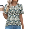 thumbnail image 2 of ZQUUVOU Women's T-Shirt Printed Floral Round Neck Casual Short Sleeved Blouse B-Navy (XL), 2 of 6