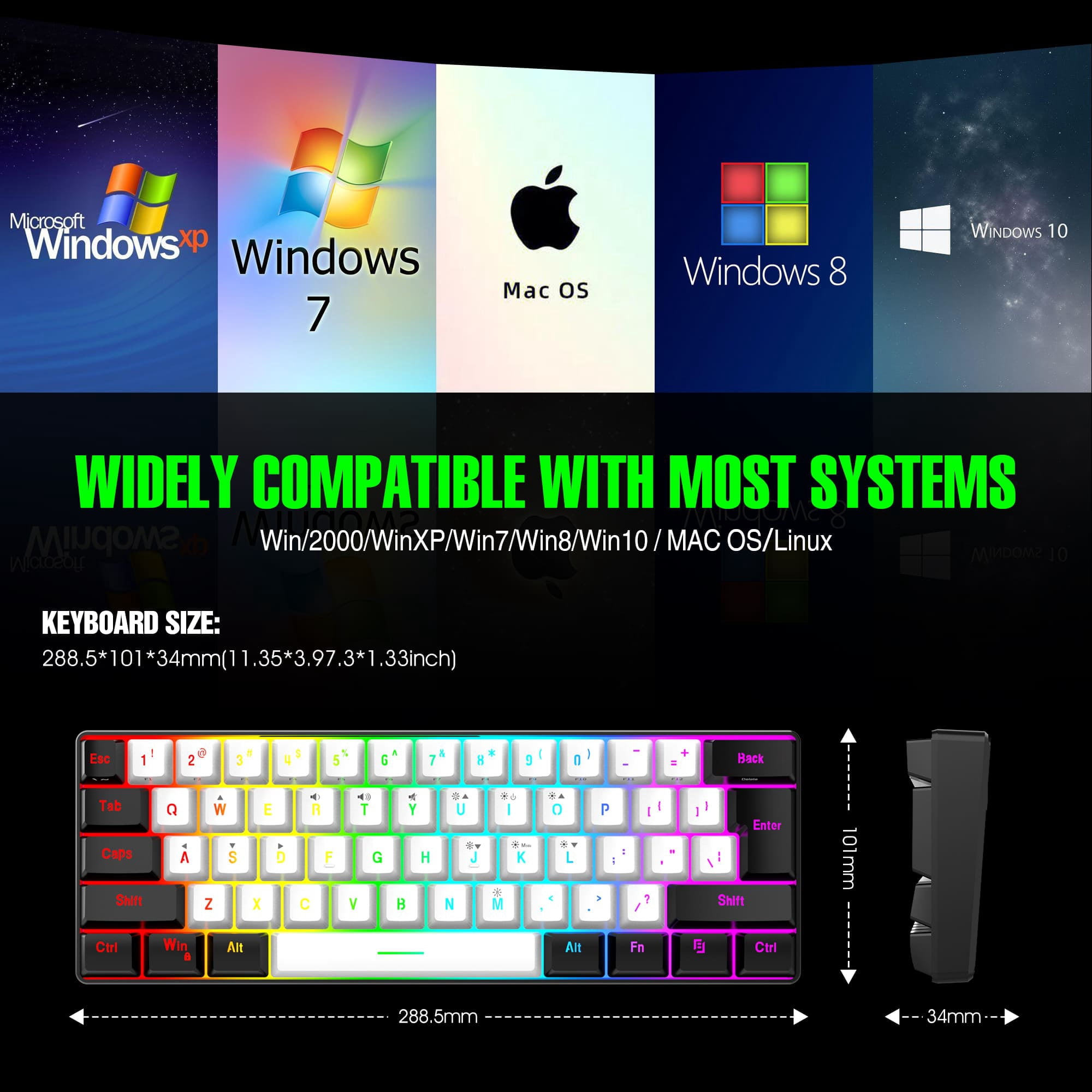 7KEYS Wired RGB Gaming Keyboard and Mouse Combo,  61 Keys true RGB 14 Mode of Backlight, 3200 DPI Gaming Mouse, Mini Keyboard with Membrane Switch Comfort Use for PC Computer Laptop