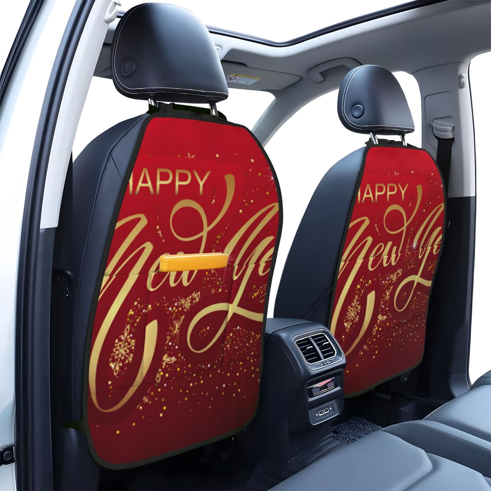 Xecao Happy New Year2 Pattern Car Seat Back Protector 2 Pack Large Capacity Pocket, Kick Mats Back Seat Protector