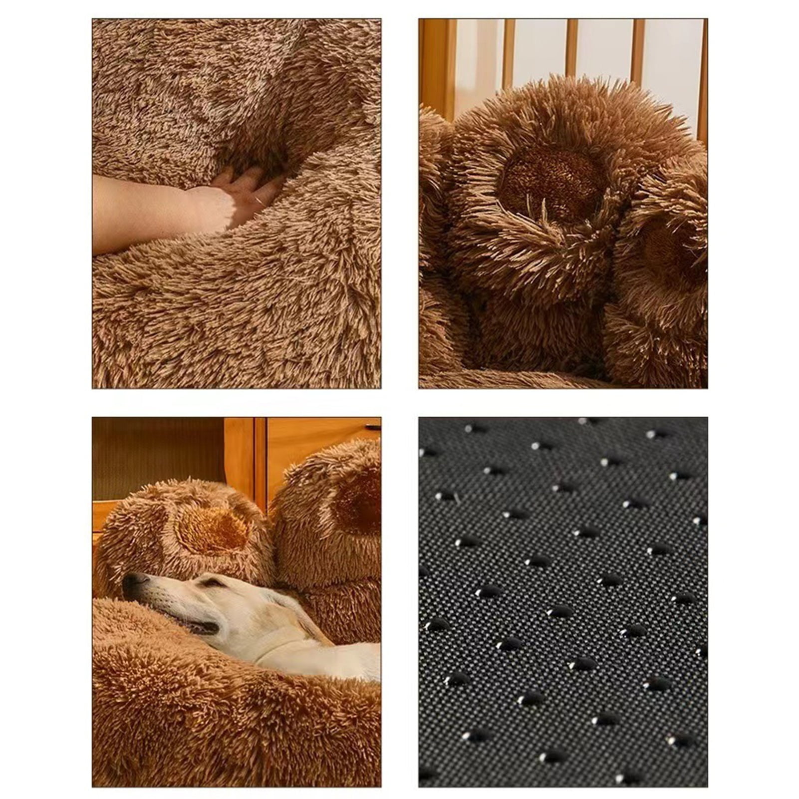 Frogued Pet Nest Paw-Shaped Pet Bed Warm Comfortable Anti-Slip Fluffy Plush Cat Dog Sleeping Nest Pet Supplies Brown,50cm