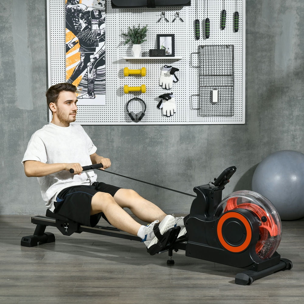 Spaco Water Rowing Machine for Home, Foldable Rower Machine with Adjustable Resistance, Wheels, LCD Monitor and Tablet Holder, 264lbs Weight Capacity, Red