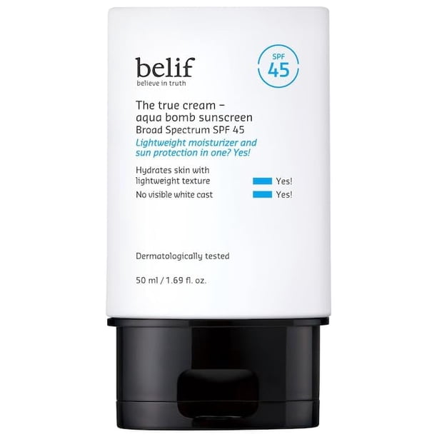 Protector solar belif Aqua Bomb SPF 45 con niacinamida hidratante, 50 ml