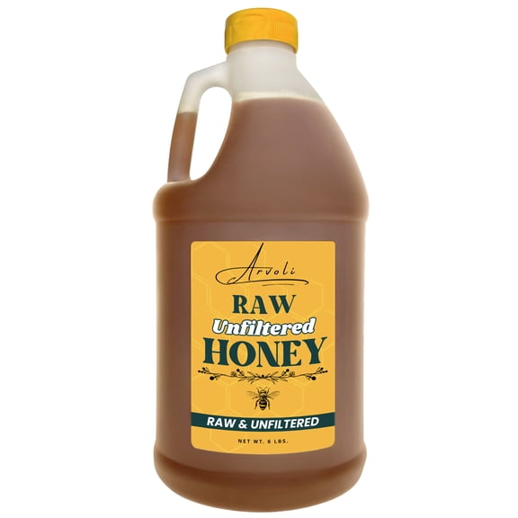 Raw & Unfiltered Wildflower Honey - 6 lbs - Half Gallon of Bulk Honey Jug by Arvoli Honey