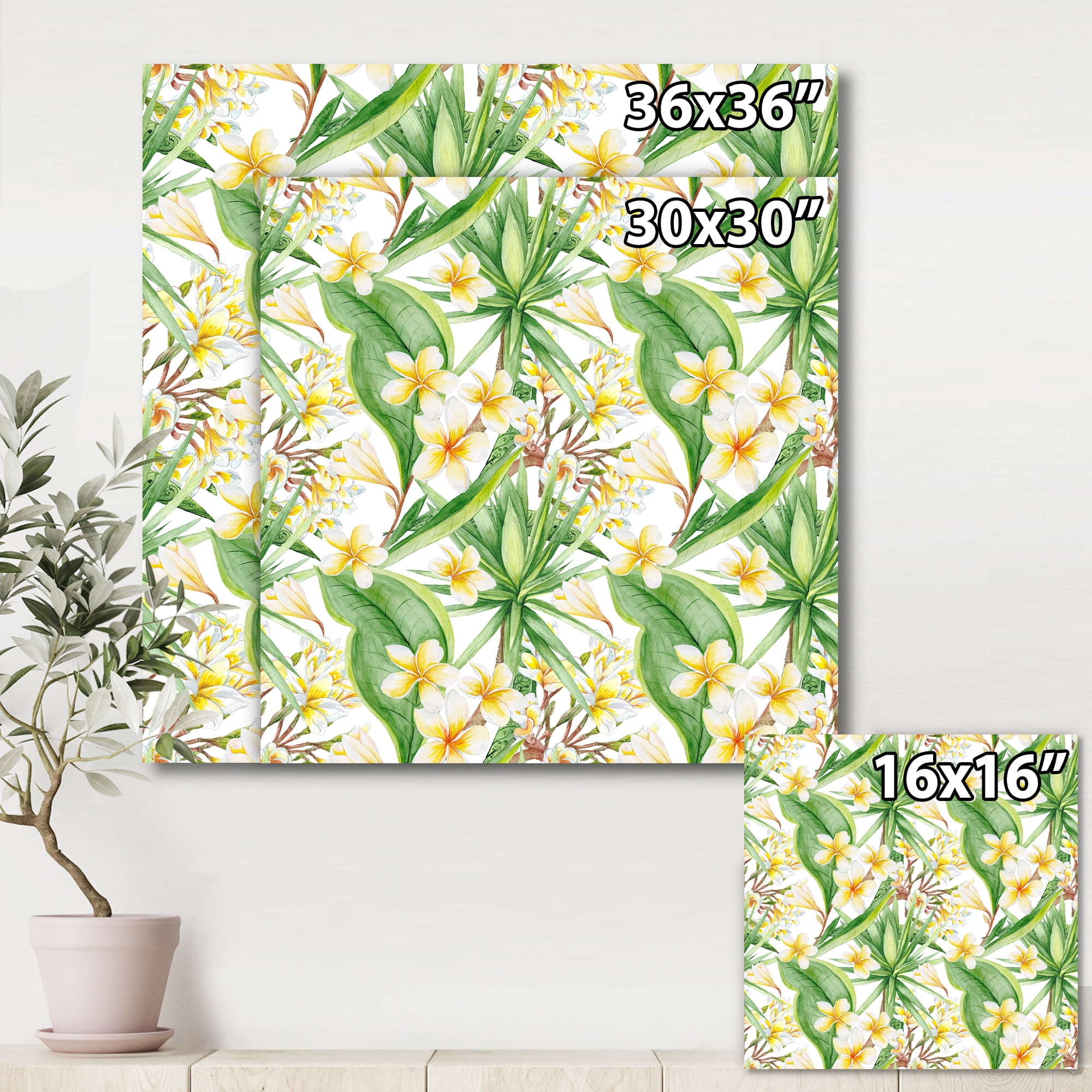 Designart ' Yellow Flowers and Tropical Foliage IX ' Modern Canvas Wall Art Print