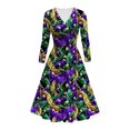 thumbnail image 2 of Jinhomg Womens Sparkle Holiday Dresses Novelty Mardi Gras Sequin Print Dress Flowy Swing Long Sleeve Crew Neck Midi Dress Carnival Party Dress Multicolor XL, 2 of 5