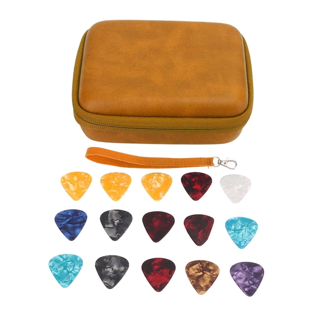 Guitar Pick Bag Set, Large Space Guitar Pick Holder Case Scratch Resistant EVA And Cloth For Storage Yellow With Strap
