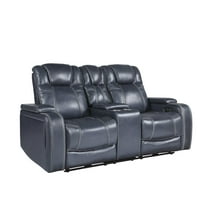 Lexicon Keziah Leather Power Dbl Rclng Love Seat with Center Console in Blue