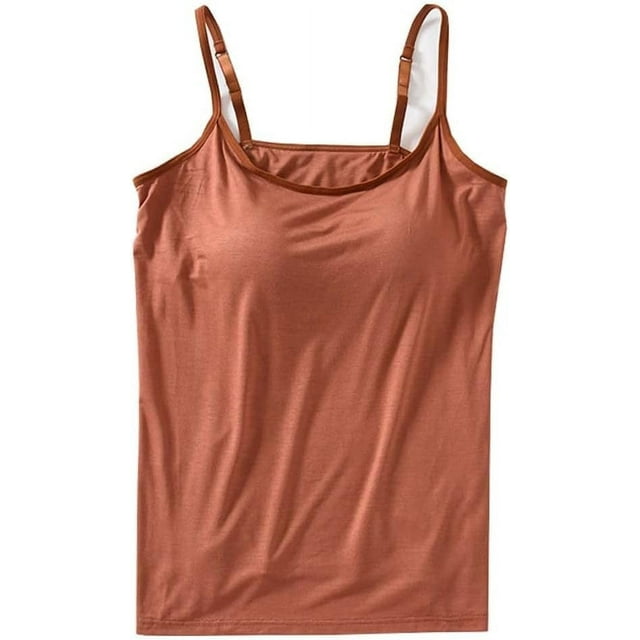 HUGFEGWE Débardeurs avec Soutien-Gorge Intégré, Camisole en Coton Extensible à Bretelles Réglables pour Femmes avec Soutien-Gorge Intégré Rembourré AZ824-6154