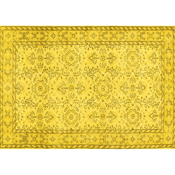 Ahgly Company Machine Washable Indoor Rectangle Abstract Yellow Contemporary Area Rugs, 2' x 4'