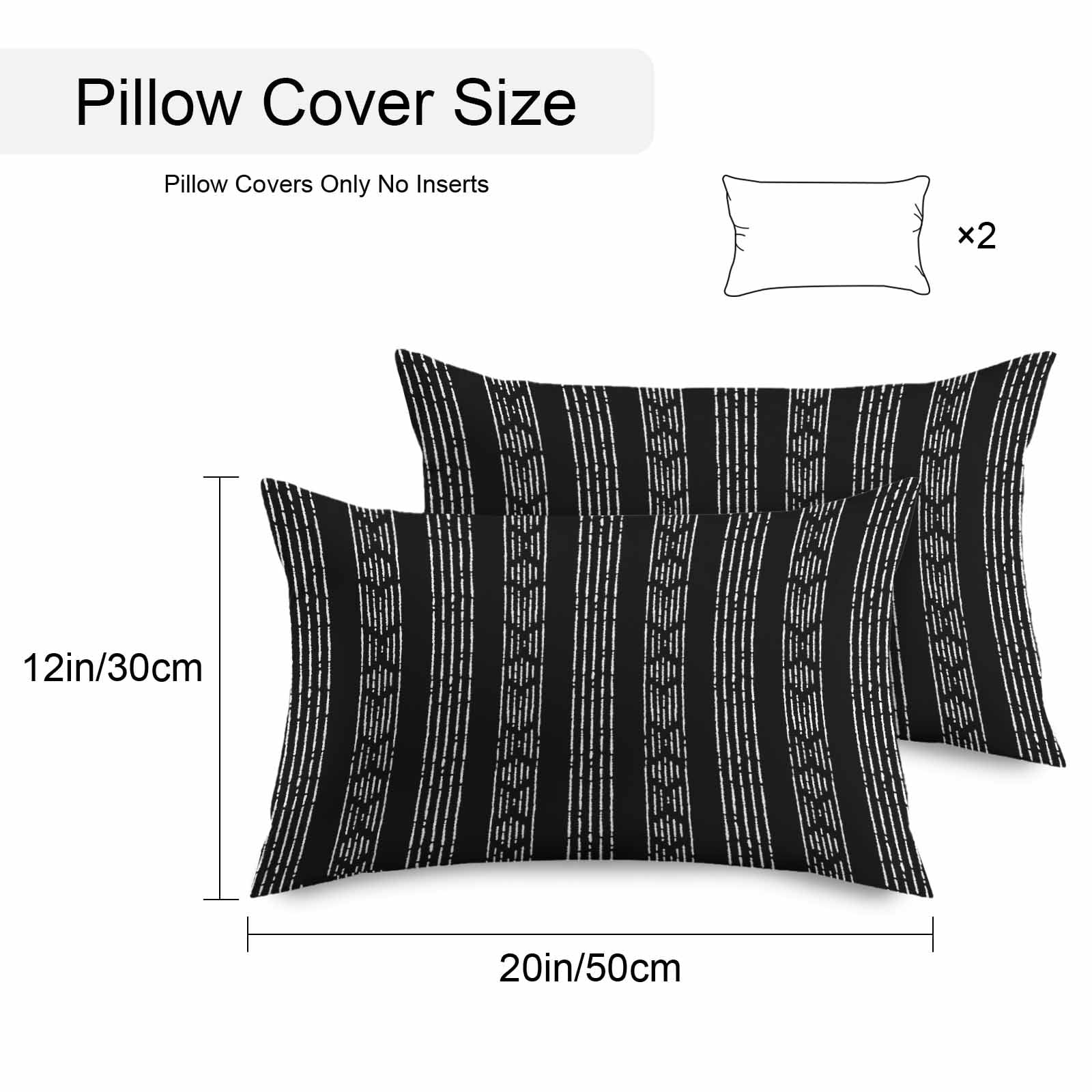 Outdoor Waterproof Throw Pillow Covers Set of 2 Black Boho Decorative Pillowcases Lumbar Outdoor Pillows Cushion Case 20x12 Inch Bohemian Style Stripes Patio Pillows for Couch Sofa Bed Garden