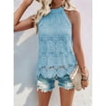 thumbnail image 6 of Women'S Tank Tops Hollow Out Lace Boho Blouse Eyelet Embroidery Sleeveless Tops Shirts Light Blue S, 6 of 9