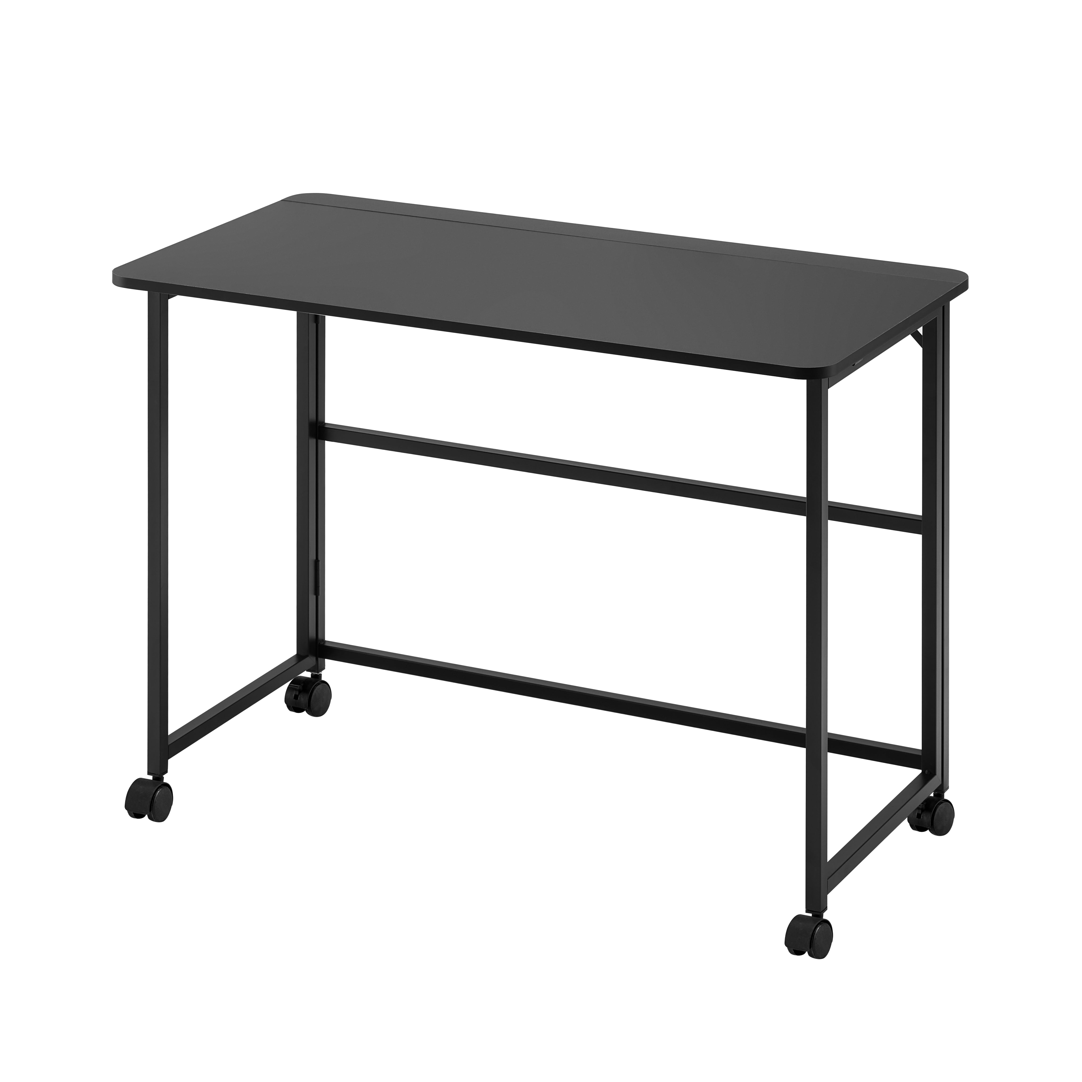Funnil 39.37'' Folding Standing Desk with Rolling Wheels for Small Space, Compact Portable Table Writing Computer Desk in Study, Home Office Foldable Office Desk for Bedroom and Living Room