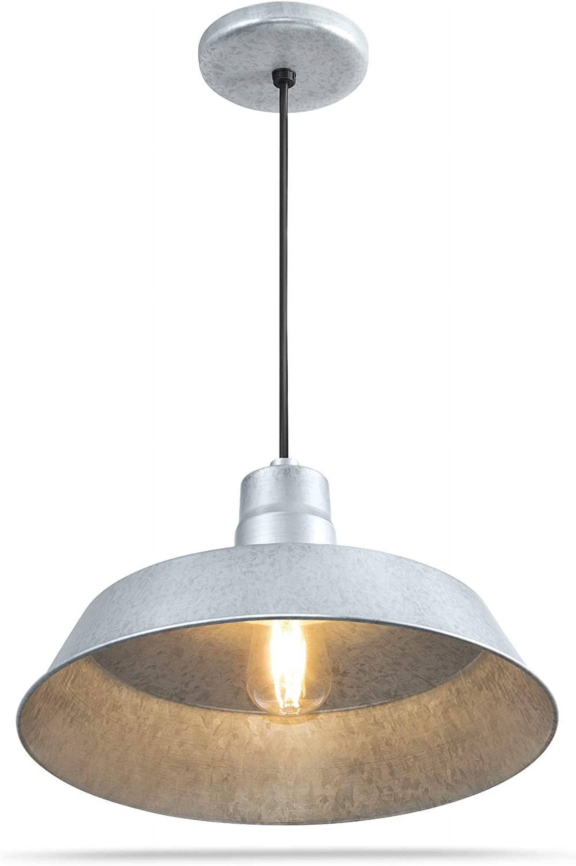 14-inch Industrial Galvanized Pendant Barn Light Fixture with 10ft Adjustable Cord, Ceiling-Mounted Vintage Hanging Light Fixture for Indoor Use, 120V Hardwire, E26 Base LED Compatible, UL Listed