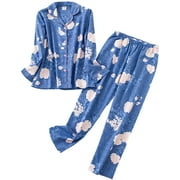 Women's Flannel Pajamas Sets 100% Cotton Button Down Long Sleeve Top and Pant Loungewear Sets