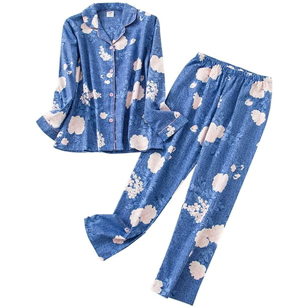 Women's Flannel Pajamas Sets 100% Cotton Button Down Long Sleeve Top and  Pant Loungewear Sets 