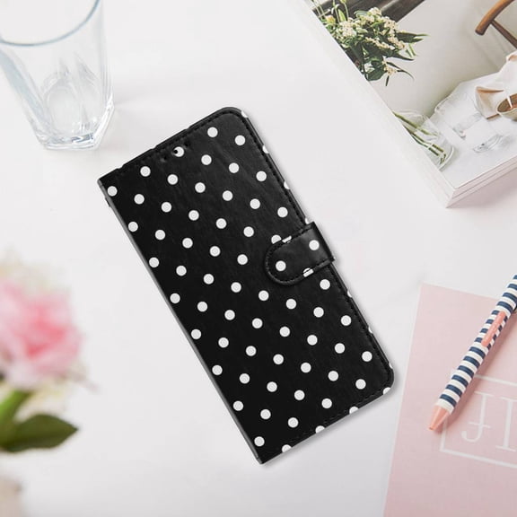 ELEHOLD Wallet Case for Moto G 5G (2024), Polka Dot Leather Phone Case with Card Slots and Kickstand,Magnetic Closure, Black