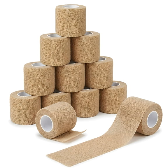 12 Pack 2 Inches Self Adhesive Bandage Breathable Cohesive Wrap Rolls Elastic Self-Adherent Tape for Stretch Athletic, Sports, Wrist, Ankle | Vet Wrap for Animal & Pets