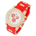 thumbnail image 5 of Classic Bullet Rubber Blinged Out Hip Hop Watch w/a Touch of Casual Sporty Colorful Faux Chrono 3 Eyes - Playful MF Iced Out Watch on The House Dance Floor - ST10248 Red/Wht-Red Eyes, 5 of 5