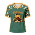 thumbnail image 5 of Yuncity Women Halloween Shirts Pumpkin Graphic Print V Neck Tees Summer Fall Baseball Short Sleeve T-Shirts Casual Loose Fashion Tops Size L, 5 of 5
