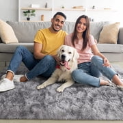 LOCHAS Soft Area Rugs Tie-dyed Print Shaggy Fluffy Carpets for Living Room Bedroom Nursery Kids Play Mat 4x6, Gray