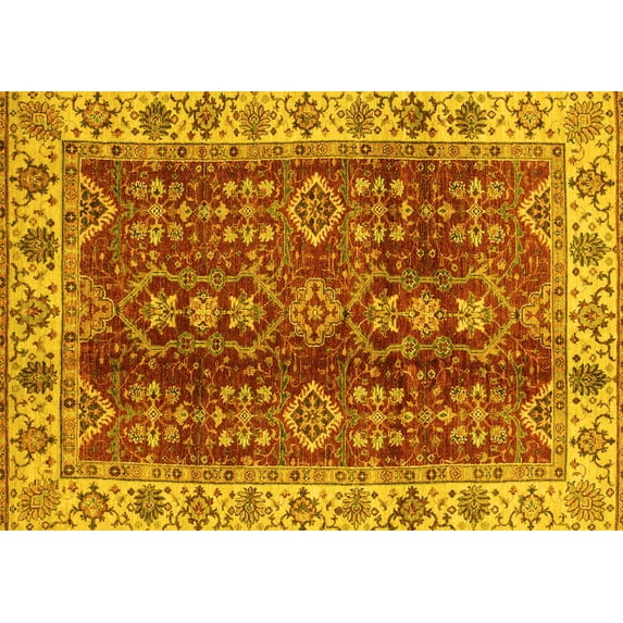 Ahgly Company Machine Washable Indoor Rectangle Abstract Yellow Modern Area Rugs, 6' x 9'