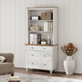 thumbnail image 6 of Tall White Bookcase with 3 Drawers, 3-Tier Open Book Shelf, Large Wooden Farmhouse Bookshelves Suitable for Living Room, Bedroom, Home Office, and Kitchen, 72 Inches, 6 of 8
