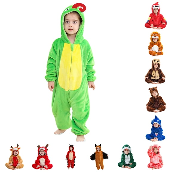 Paiwinds Toddler Jumpsuit Chameleon Hooded Romper Long Sleeve Costume Boys Girls Cartoon Animal Outfit Warm Playwear