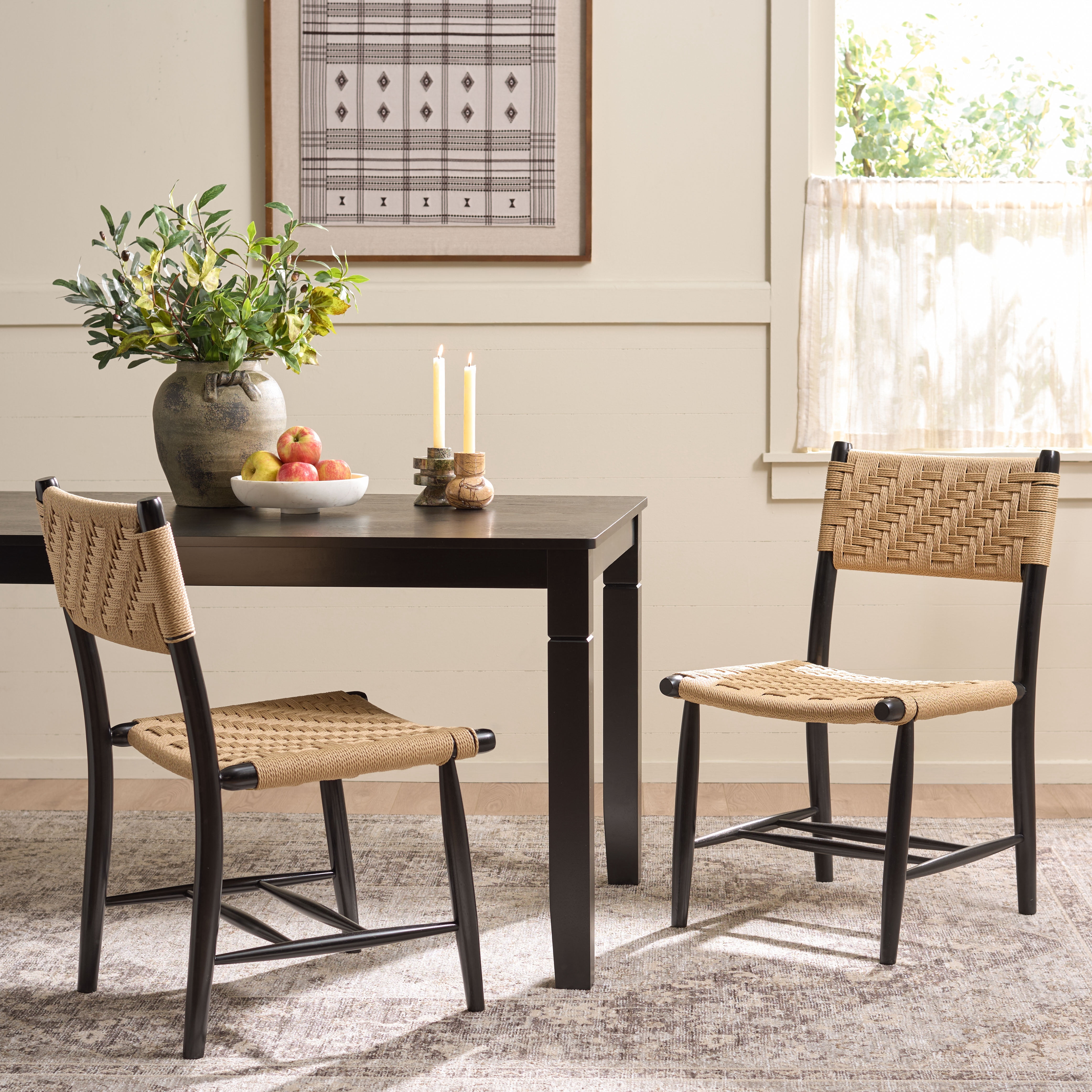 Safavieh Amiri Wood Dining Chairs, Black/Natural (Set of 2)
