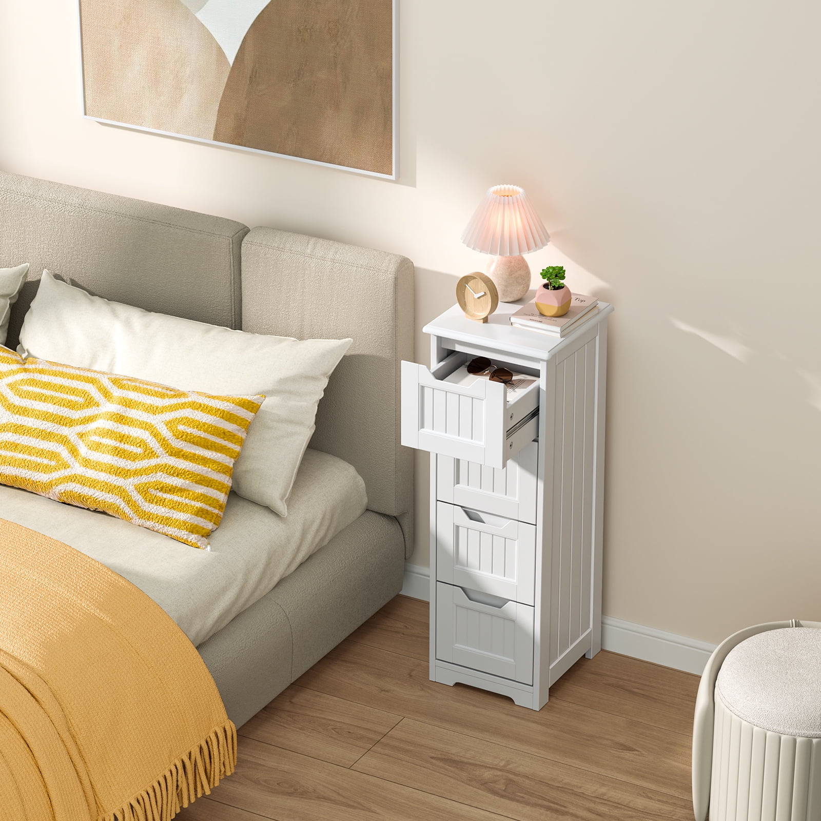 Storage Cabinet, Lofka 33" Small Bathroom Floor Cabinet with 4 Drawers, White