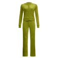 thumbnail image 2 of Mrat Zip Hoodie Sets Women's 2 Piece Outfits Velvet Cropped Tops Jacket Drawstring Pants Sweatsuits Casual Jogging Set with Pockets S-44 A-Green S, 2 of 7
