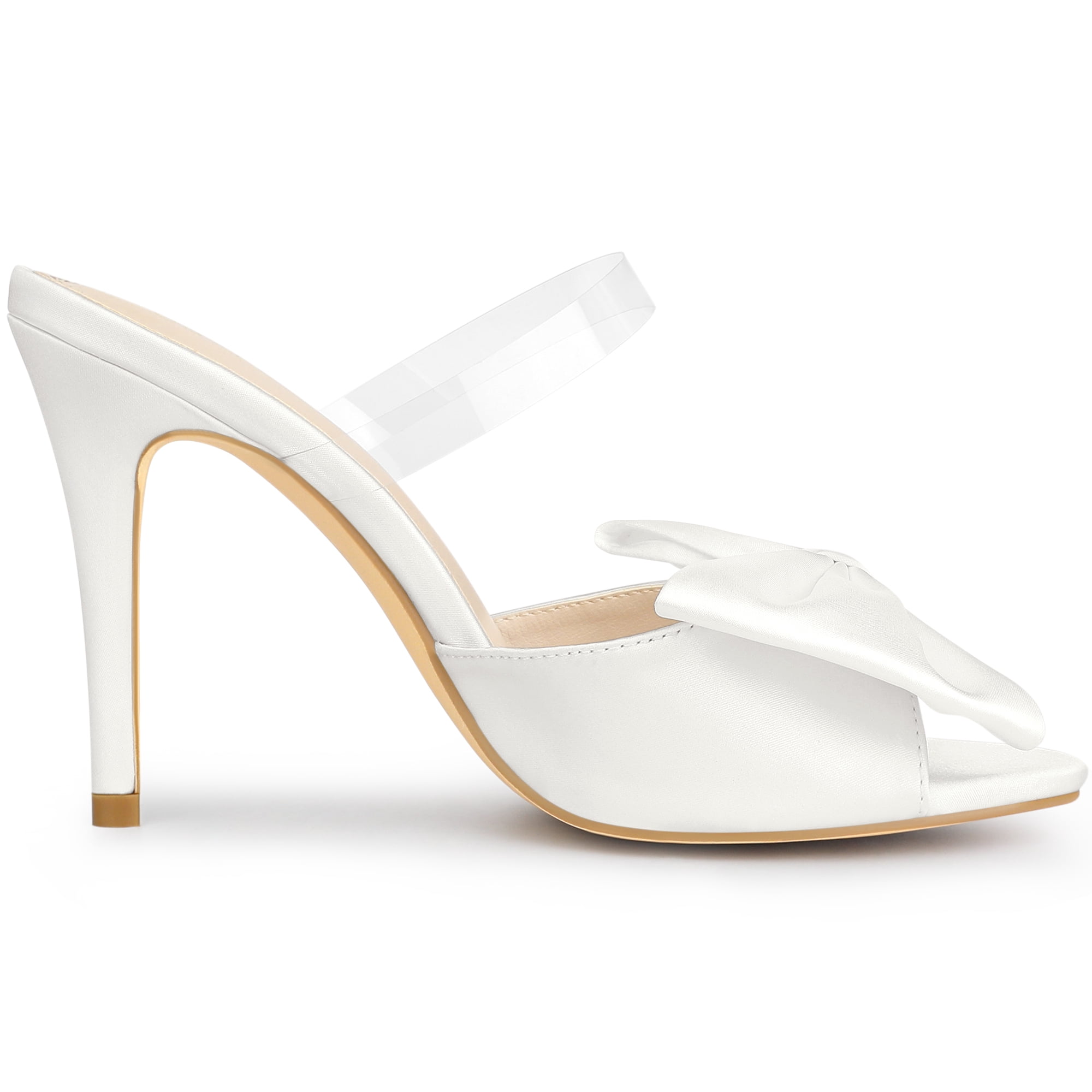 DARING DIVA Women's Bow Sandal Stiletto Heels Mules Black Heel Sandals White 9.5
